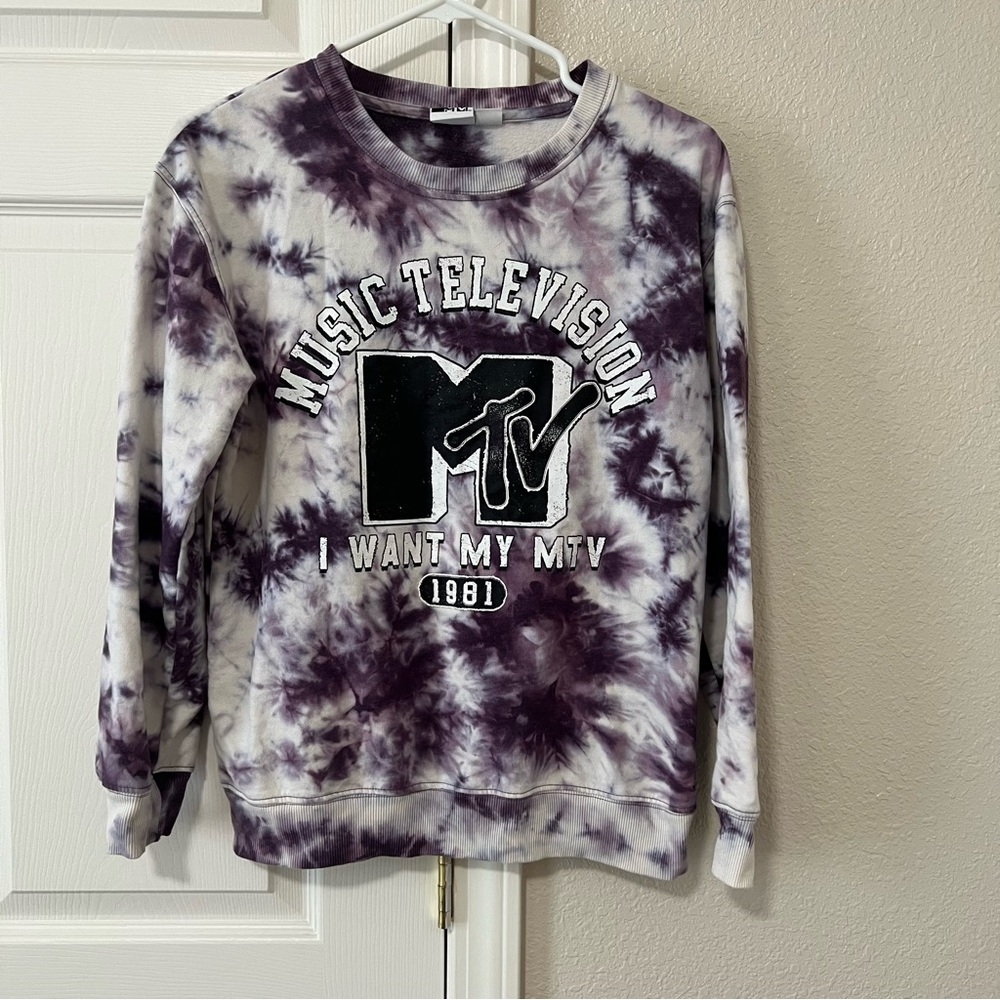 Y2K Inspired MTV Purple Tie-Dye Sweatshirt - Small